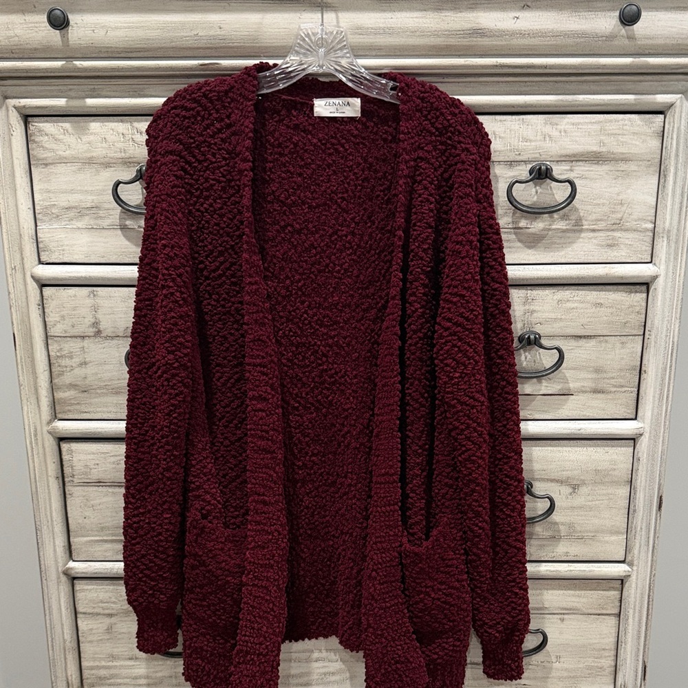 Chic Chenille Burgundy Cardigan